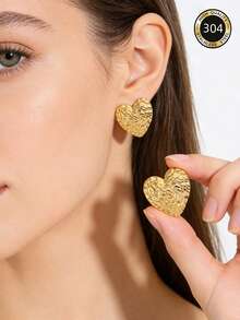 1 Đôi bông tai hình trái tim thời trang, nhẹ nhàng, thanh lịch bằng thép không gỉ, thích hợp để đeo hàng ngày quanh năm, quà tặng Ngày của Mẹ. - Vàng - Xem 7