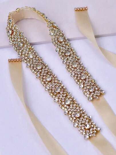 1pc Gold Bridal Sash, Classic Women's Dress Belt, Fashionable Accessory Suitable For Cocktail Parties, Formal Dinners And Evening Gowns