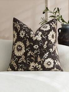 1 pieza/2 piezas Funda de almohada decorativa con patrón floral vintage, color café y beige (sin relleno), elegante y cómoda funda de almohada de chenilla jacquard y falso cachemira, adecuada para decoración del hogar, sofá, cama, dormitorio, regalo, decoración festiva, para todas las estaciones - Base marrón con estampado floral beige. - Ver 15