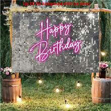 1 Peça Painel de Aniversário com Lantejoulas Prateadas, com Bottom de Lantejoulas Prateadas e Design de "Feliz Aniversário" em Néon Rosa, Adequado para Decoração de Festa de Aniversário de Estilo Princesa para Meninas e Mulheres, Bottom de Fotografia, Decoração da Mesa de Bolo - Multicolorido - Visão 2