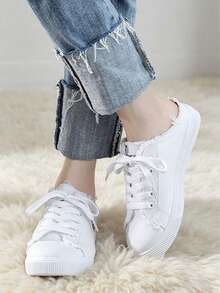 Flat Fashion Women's Slip-On Sneakers, Casual Versatile Slouchy Loafers,Stylish And Versatile, Cute, White Shoes, Canvas Shoes, Casual And Sporty - White - View 6