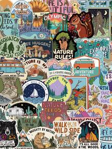 50PCS Funny Natural Laws Stickers Retro Green Aesthetic Stickers For Water Bottles Scrapbooking Stickers Waterproof Vinyl Stickers - Multicolor - View 1