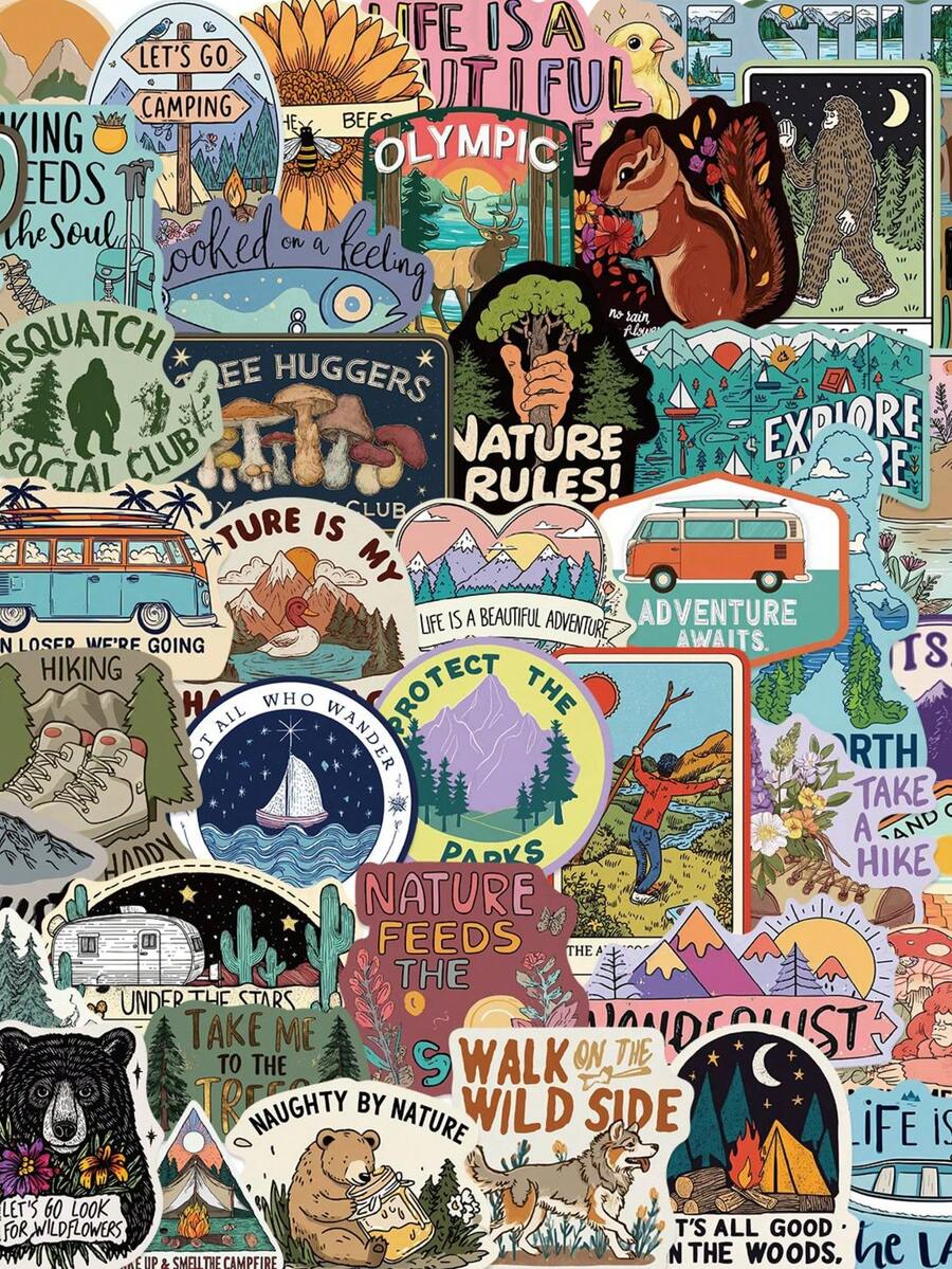 50PCS Funny Natural Laws Stickers Retro Green Aesthetic Stickers For Water Bottles Scrapbooking Stickers Waterproof Vinyl Stickers - Multicolor - View 1