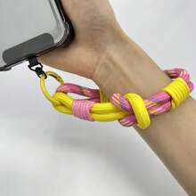 DIY 2-In-1 Mobile Phone Universal Lanyard, Wrist Short Lanyard, 360 °   Rotating Metal Hanging Piece, Multi-Functional Wristband - Hồng - Xem 5