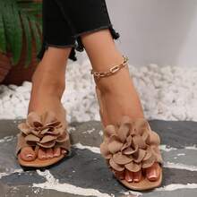 Women's Flat Thong Sandals, Floral Decor, Crystal Heel Beach Slippers - Apricot - View 2