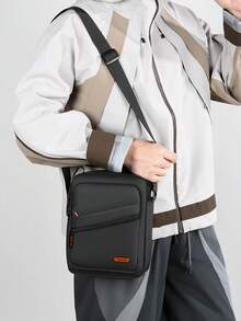 男士纯色尼龙多口袋大容量拉链休闲斜挎单肩包，带顶部提手，适合日常通勤和旅行 - 彩色 - 查看 10