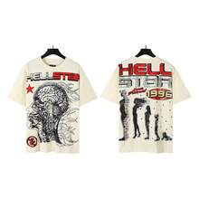 HellST Vintage Streetwear T-Shirt, 100 Percent Cotton Casual Loose Top, Unisex Couple Matching Tee - A775杏色 - 查看 12
