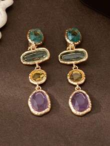 1 Pair European & American Stylish Geometric Long Clip-On Earrings, Versatile Multi-Color Minimalist Design - 彩色 - 查看 4