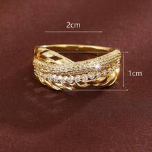 1pc Minimalist Line Geometric Criss-Cross Design Cubic Zirconia Women Ring - Multicolor - View 6