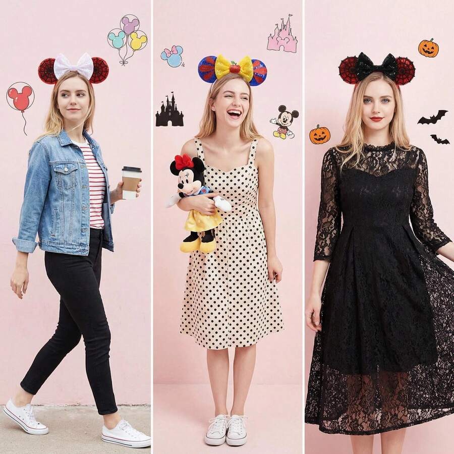 Bộ băng đô tai đính kim sa Disney - Thiết kế mạng nhện và quả táo của Bạch Tuyết, thích hợp cho hóa trang và các bữa tiệc. - Nhiều màu - Xem 1