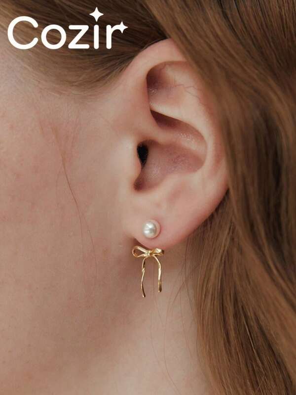Elegant Simulated Peals Bowknot Drop Earrings For Women Fashion Stud Earrings Accessories Jewelry Girlfriend Gifts