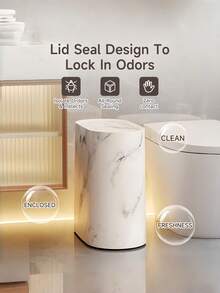 6/3pcs Marble Texture Oval Trash Can, Modern Luxury Sealed Lid Design, Space-Saving For Tight Corners, Waterproof & Easy To Clean, Durable Material Suitable For Bathroom, Bedroom, Living Room, Office - Multicolor - View 4
