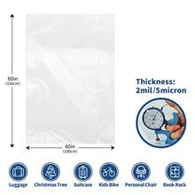 Bolsas de almacenamiento transparentes Jumbo paquete de 6 bolsas de veliz de 40 x 60 pulgadas tamaño XXL a prueba de polvo bolsa de almacenamiento impermeable para equipaje bolsa de - transparente - Ver 7