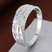 1pc Geometric Pattern Design Cubic Zirconia Inlaid Women's Ring, Casual Gift - Multicolor - View 9