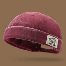 1 chiếc mũ Miki in chữ BROOKLYN EST1631 NEW YORK, kiểu dáng thanh lịch, đa năng, không vành, màu trơn, kiểu mũ Newsboy, mũ hip hop không vành phong cách vintage bạc màu. - Nhiều màu - Xem 17