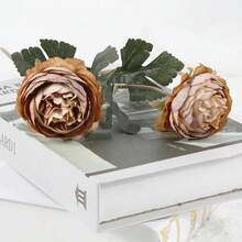 1pc Lifelike Peony Flower, Silk Peony Flower With Stem, DIY Wedding Bouquet, Bridal Shower Decor, Party & Desktop Decoration - Brown - View 6