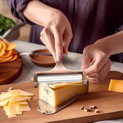 Stainless Steel Handheld Cheese Slicer With 1 Extra Wire, Adjustable Thickness Cheese Cutter For Mozzarella, Cheddar, Gruyere Block Cheese - Silver
