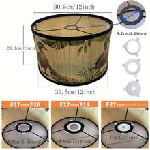 1pc 12 Inch Vintage Bamboo Green-Headed Duck Print Design Drum Lamp Shade - Suitable For Table Lamps, Floor Lamps, Pendant Lights, Wall Lamps. Compatible With E14, E26, E27 Lamp Bases And Harp & Finial. Great For Home Lighting Upgrade, Housewarming, Birthday Or Holiday Gifts. (Lamp And Power Source Not Included). - 綠頭鴨 - 查看 7