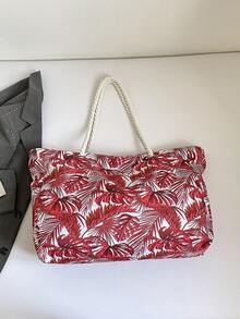 Summer Fresh Red Palm Leaf Tote Bag, Large Capacity Linen Rope Handbag, Beach Vacation Shoulder Bag, Commuting Crossbody Bag - Green - View 7