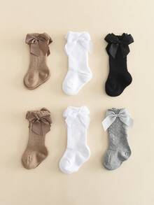 6 đôi tất cao đến đầu gối cho bé gái, thiết kế khoét nơ, thoáng khí. - Nhiều màu - Xem 2