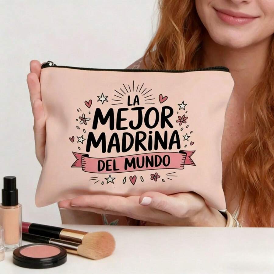 Trousse de maquillage << La meilleure marraine du monde », trousse de toilette << La meilleure marraine de tous les temps », cadeau pour marraine espagnole avec fermeture éclair, idéal pour les voyages, un anniversaire, la fête des mères ou un baptême. Trousse de toilette pour femme. - Rose bonbon - Voir 1