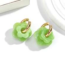 一对时尚不锈钢圈形耳环，配亚克力花朵吊坠，适合女性日常及节日佩戴，多巴胺花朵圈形耳环，派对饰品礼品 - 花 - 查看 22