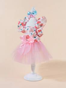 1 Set Plaid Skirt Pet Clothes, Cute Fashion Printed Dress + Bow Tie Pet Costume, Elastic Tulle Princess Pet Dress For Dogs & Cats - Multicolor - View 5