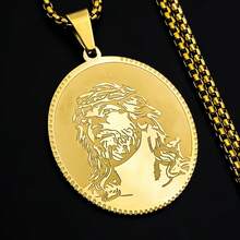 Dornenkrone Jesus Herren Anhänger Halskette, Edelstahl Hip-Hop goldener religiöser Medaillon Anhänger Halskette Schmuck - Halskette - Übersicht 2