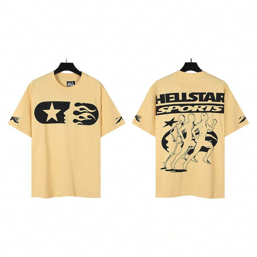 HellST Vintage Streetwear T-Shirt, 100 Percent Cotton Casual Loose Top, Unisex Couple Matching Tee - A758薑黃 - 查看 1
