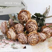 1pc Lifelike Peony Flower, Silk Peony Flower With Stem, DIY Wedding Bouquet, Bridal Shower Decor, Party & Desktop Decoration - Brown - View 2