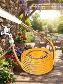 Vòi phun nước áp lực cao bằng đồng thau kèm dây dẫn, súng phun nước điều chỉnh được với khớp nối nhanh, vòi phun bằng đồng chịu lực cao dùng để rửa xe, tưới cỏ, vệ sinh sân hiên, bộ dây dẫn màu vàng. - Xem 2