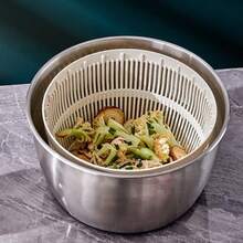 Centrifugadora Manual De Ensaladas 5l Acero Inoxidable Mezclador De Ensaladas Secador De Lechugas Lavadora De Verduras para Uso En La Cocina Del Hogar - como en la foto - Ver 6
