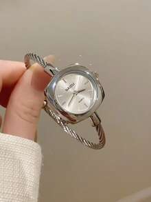 1pc Women's Square Gold Tone Quartz Wristwatch, Minimalist & Fashionable, Suitable For Daily Wear, Best Gift Choice For Holidays - Silver - View 8