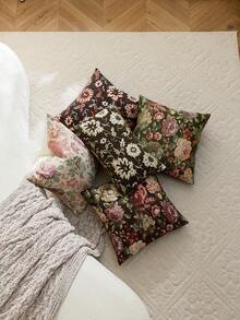 1 pieza/2 piezas Funda de almohada decorativa con patrón floral vintage, color café y beige (sin relleno), elegante y cómoda funda de almohada de chenilla jacquard y falso cachemira, adecuada para decoración del hogar, sofá, cama, dormitorio, regalo, decoración festiva, para todas las estaciones - Base marrón con estampado floral beige. - Ver 7