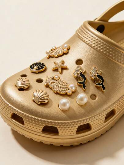12 pièces Accessoires de chaussures exquis et mignons, coquillages détachables DIY, étoile de mer, perle, sirène, série océanique pour décoration de chaussures de jardin/plage, cadeau de vacances parfait. Décorations de chaussures de mode minimaliste mignonnes et polyvalentes, breloques DIY en plastique ABS pour animaux, plage, villégiature, extérieur, toutes saisons.