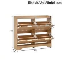 Shoe Cabinet With 4 Drop-Down Compartments, 3D Textured Front, Top Shelf, Spacious Shoe Cabinet, Space-Saving, Furniture For Entryway - Natural + MDF - View 5