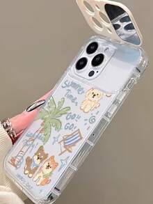 Dog 1pc Transparent TPU Dog & Palm Tree Painted Phone Case With Mirror Stand, Suitable For IPhone 11, 12, 13, 14, 12 Pro Max, 13 Pro Max, 14 Pro Max, 15, 15 Pro, 15 Pro Max, 16, 16 Pro, 16 Pro Max, 17, 17 Pro, 17 Pro Max - Multicolor - View 4