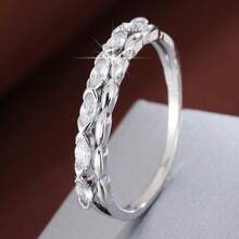 1 pieza Anillo de mujer con diseño de cadena con forma de ojo de caballo geométrico de moda con circonita cúbica - Multicolor - Ver 14