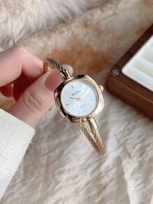 1 chiếc đồng hồ đeo tay nữ cổ điển sang trọng mạ vàng/bạc, đồng hồ thạch anh thanh lịch tối giản thời trang, thích hợp đeo hàng ngày, quà tặng sinh nhật. - Vàng - Xem 3