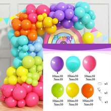 123pcs Hawaiian-Themed Balloon Arch Set, Includes Bright Pink, Orange, Green, Yellow, And Blue Latex Balloons. Perfect For Birthday Parties, Baby Showers, Outdoor Parties, Beach Parties, And Hawaiian-Themed Party Decorations. - View 5