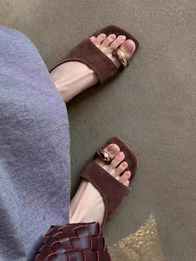 Sandalias de tacón de cuña con tira en el dedo, estilo retro, punta cuadrada, color marrón, adecuadas para la playa y uso al aire libre, para el verano