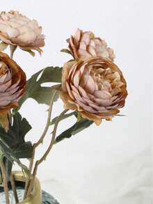 1pc Lifelike Peony Flower, Silk Peony Flower With Stem, DIY Wedding Bouquet, Bridal Shower Decor, Party & Desktop Decoration - Brown - View 8