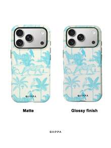 GIIPPA 一款米色底，浅蓝色豹纹和棕榈树图案的 17 Pro Max手机壳，也适用于16/15/14 Pro Max，韩版时尚趣味手机壳，兼容11/12/13/14/15/16 Pro Max Plus，优雅设计男女皆宜，是圣诞节、情人节、复活节、婚礼季和生日送给女友的绝佳礼物。 - 淺藍色 - 查看 2