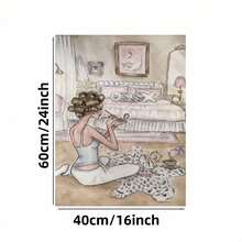 Enmarcado [2D Plano] 1 pieza de  vintage para dormitorio - Escena de maquillaje de niña en rosa y blanco, decoración de pared, , , ideal para sala de estar, dormitorio, uso interior/exterior, regalo perfecto, decoración de pared para dormitorio | Arte vintage para dormitorio | Lienzo , decoración de dormitorio - Enmarcado - Ver 5