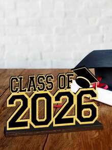 2件套 2026毕业季装饰品，黑金配色 - 专为2026届毕业生设计的木质桌面摆件，是高中和大学毕业派对的理想之选 - 多色 - 查看 4
