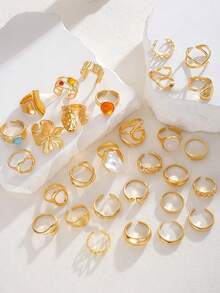 Set de 20 piezas de anillos florales y geométricos, elegante y lujoso surtido de estilos múltiples para fiesta, boda, uso diario, regalo de joyería de moda, surtido aleatorio - 20 anillos de mujer al azar - Ver 5