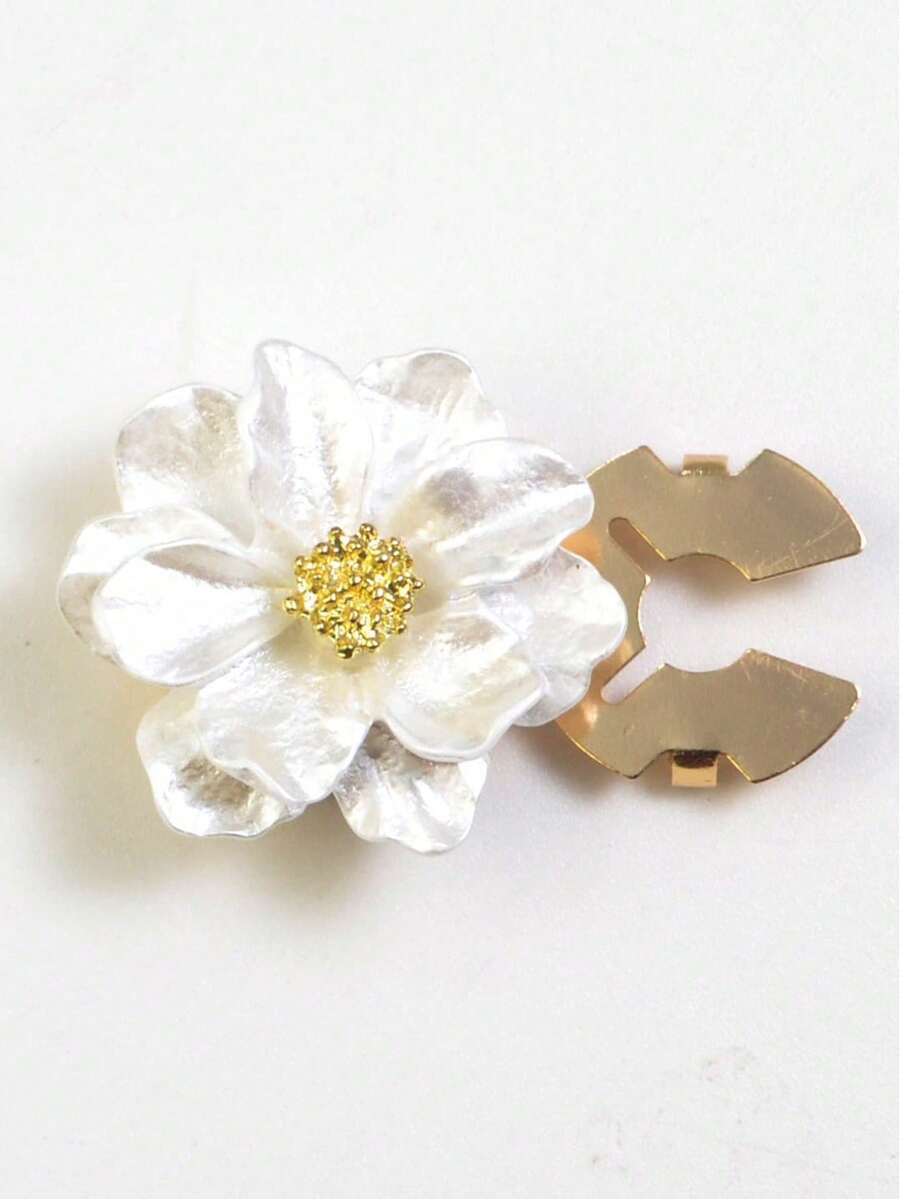 1pc Pearl Gardenia Flower Shirt Cuff Button Cover, Decorative Clothing Button