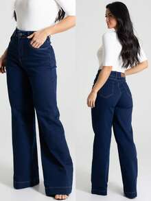 Sawary Jeans Women's Wide Leg Original Premium Sawary Jeans Wide Leg High Waist Hot Pants Sizes 36 To 48 - Màu xanh hải quân - Xem 6