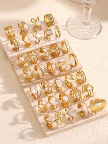 Set de 3/6/9/12/24 piezas de anillos abiertos de acero inoxidable, versátiles para uso diario, ir al trabajo, fiestas y como regalo para mujeres - color acero - Ver 2