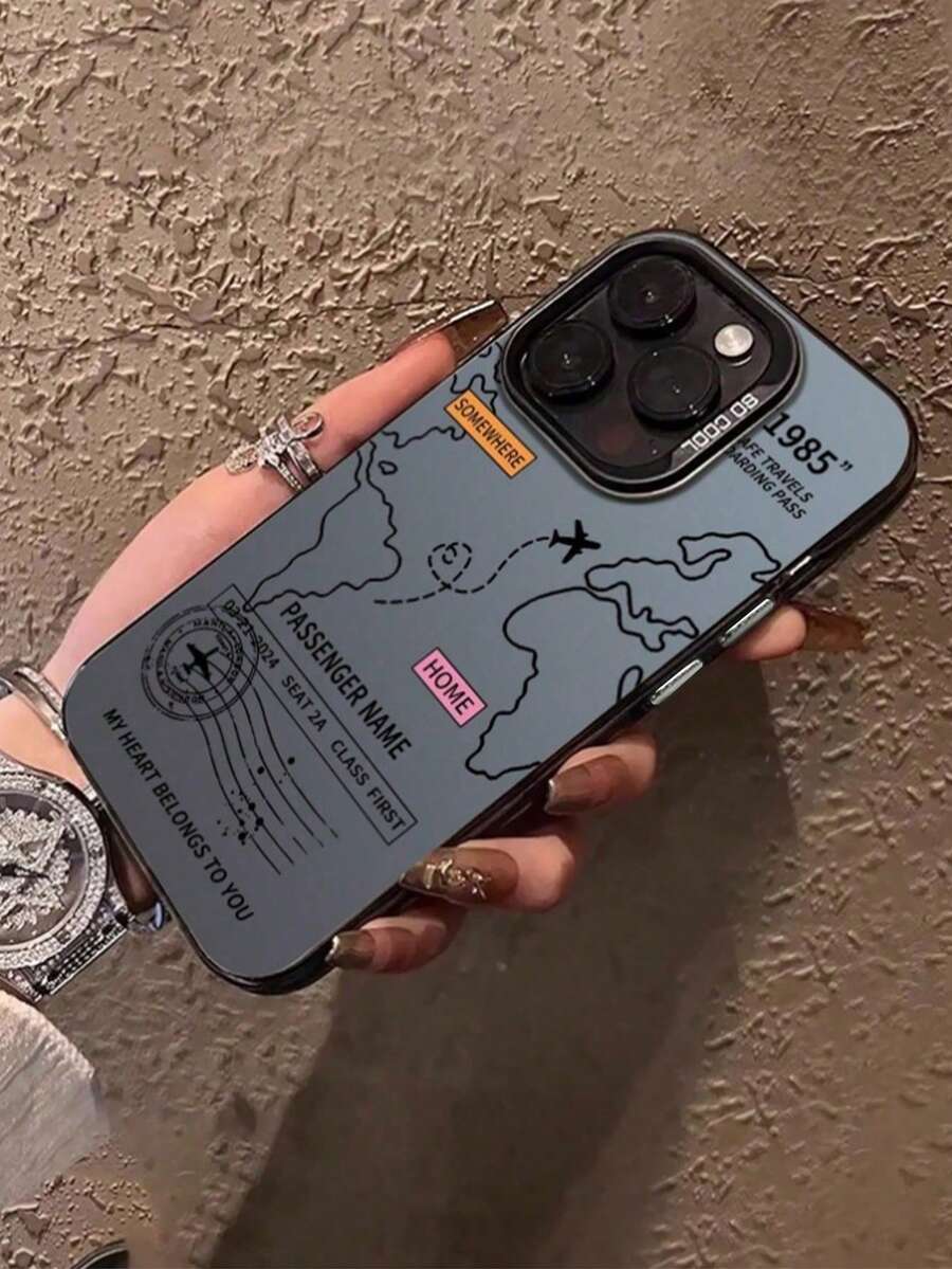 1个飞机航线图案硬质PC手机壳，软边设计，彩色银色，适用于苹果16 Pro Max/16 Pro/16 Plus/16/11/11 Pro/11 Pro Max/12/12 Pro/12 Pro Max/13/13 Pro/13 Pro Max/14/14 Plus/14 Pro/14 Pro Max/15/15 Plus/15 Pro/15 Pro Max系列 - 黑色 - 查看 1